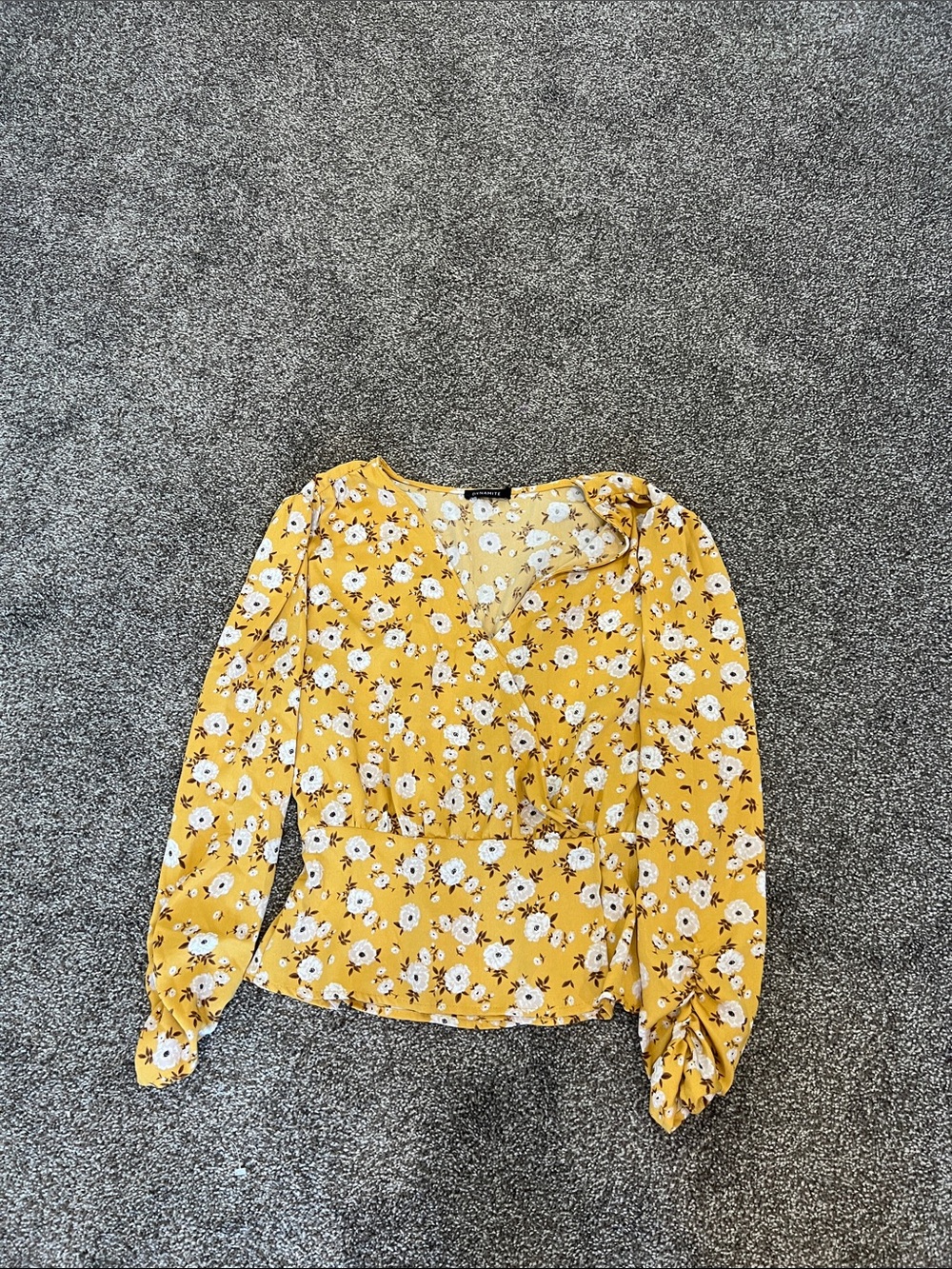 Dynamite Mustard Yellow Floral Wrap Blouse